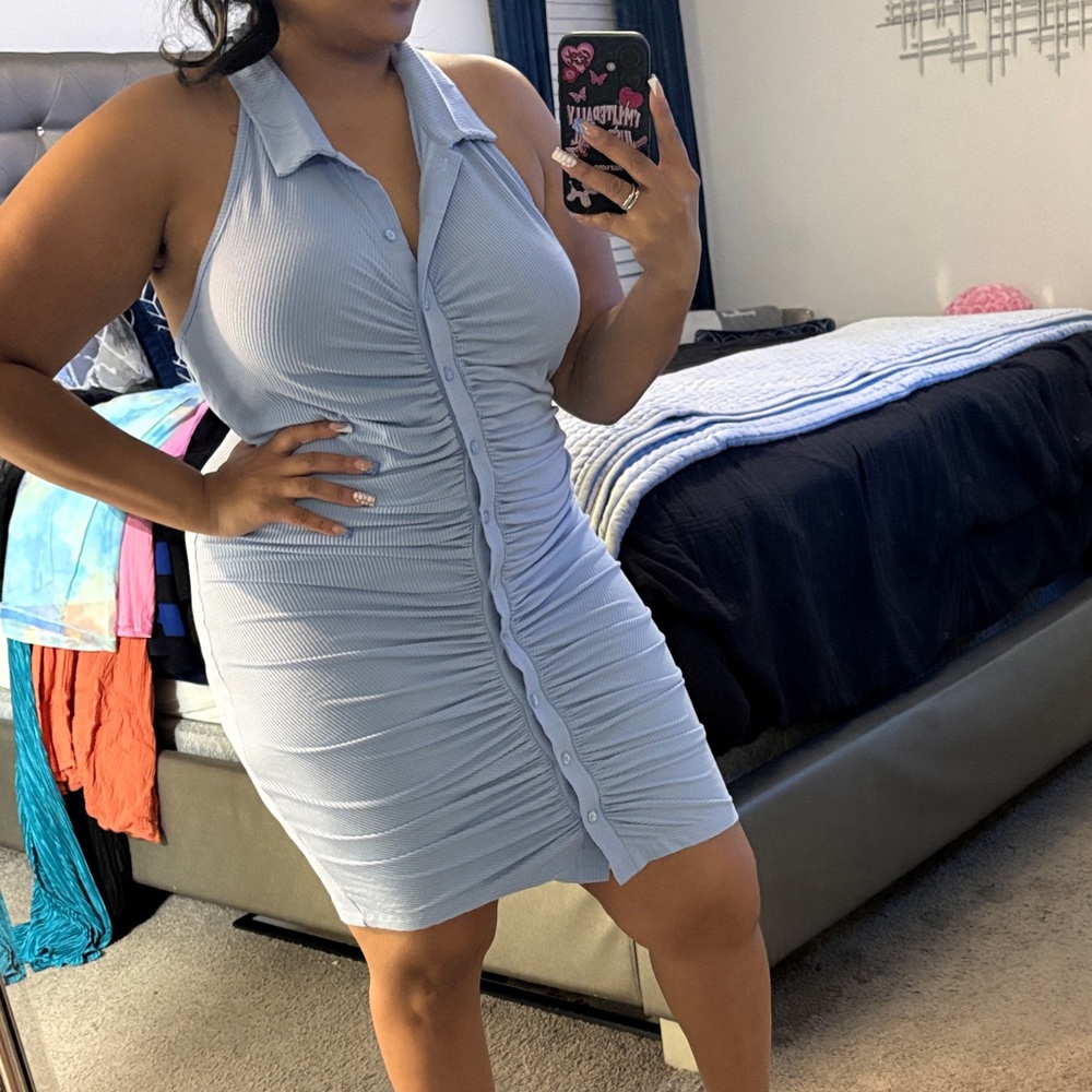 Elegant Sleeveless Light Blue Dress
